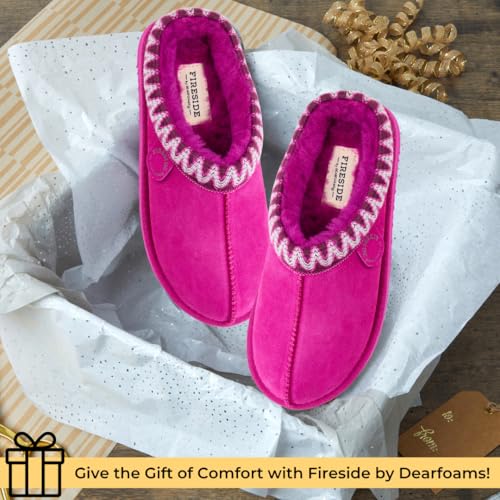 Image of Fireside by Dearfoams Women's Greta Genuine Shearling Clog Slippers, 100% Natural Suede Clogs for Outdoor & Indoor