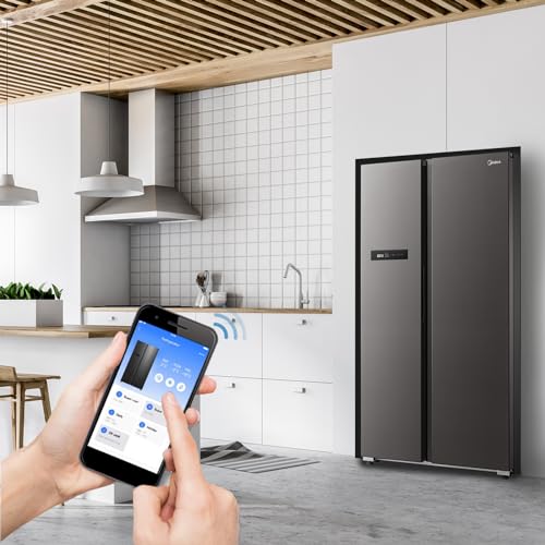 Midea MDRS791MIC28 Side-by-Side koel-/vriescombinatie, No Frost/WiFi-besturing/inverter compressor/176,5 cm hoog/379 l koelen/219 l vriezen/dubbele bediening/SuperCool/37dB, jazz zwart - Image 6