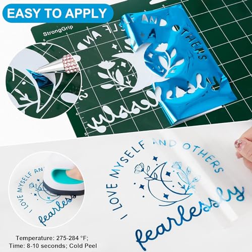 Image of BLUE FOIL | HTV Vinyl Rolls | Heat Transfer Vinyl | 20inch x 40inch | PU for Shirts | Metallic Finish | Soft Touch | Stretchable | Iron on Vinyl for Cricut & Cameo | Easy to Cut & Weed
