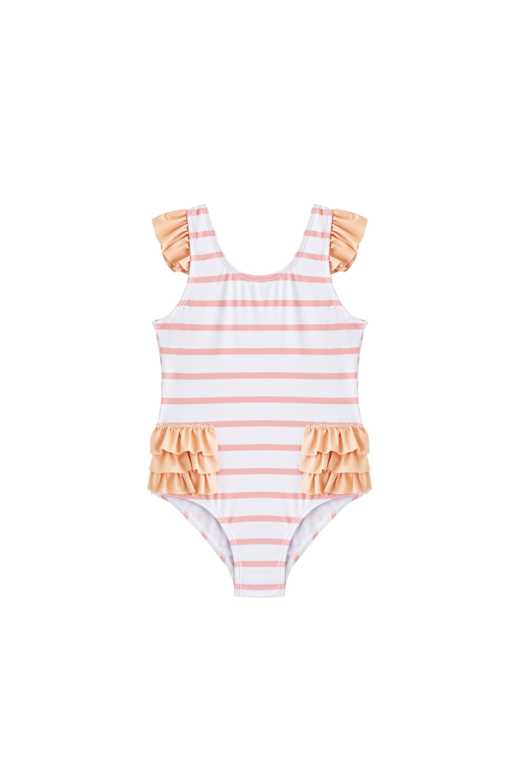 LIZENS Girls One Piece Swimwear Ruffle Trim Flounce 2-12Years Striped Swimsuit for Kids Beach Bathing Suit