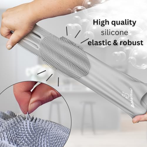 Image of Dog Washing Gloves with Bristle Scrubbers, Reusable Silicone Gloves Ideal for Pet Bathing, Massaging & Grooming (Gray)