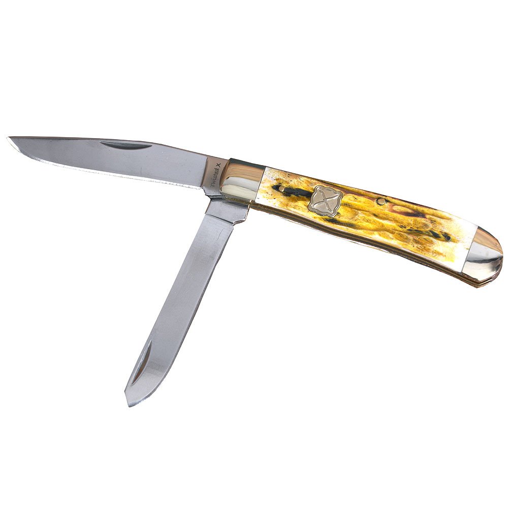 Brand Natural Aged Bone Handle Two Blade Folding Knife, (XK-2001)