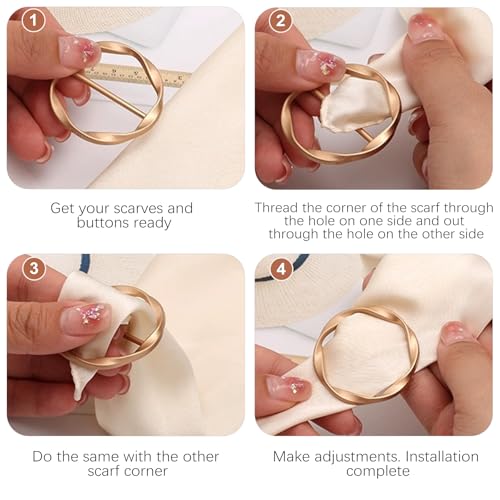Image of 6 Pcs Silk Scarf Ring Clip for Women Girls Metal T Shirt Tie Clips Twist Tee Knot Ring for Clothes Waist Corner Button Buckle Fashion Scarf Clasp Clothing Accessories Set