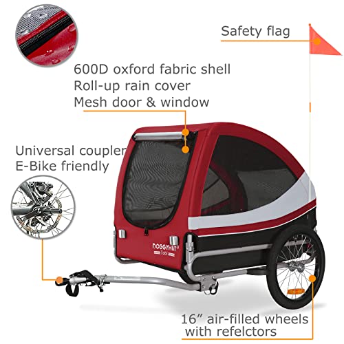 DOGGYHUT® TOBI Large Hundefahrradanhänger bis 35 kg Hundeanhänger Fahrradanhänger für Hunde mittelgroße und große Hunde 80502 (ROT)