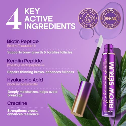 Enhancing Brow Serum for Eyebrow Growth with Keratin & Biotin Peptides, Hyaluronic Acid, Creatine and Castor Oil for Fuller, Thicker Brows, Strength & Nourishment Treatment, Non-Irritating Vegan, 8ml