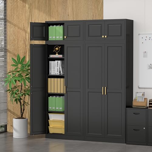 Image of Steeloong 86 inchMetal Pantry Storage Cabinet with Doors & 4 Adjustable Shelves