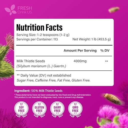 Image of FreshDrinkUS, Premium 16oz Milk Thistle Seeds, 100% Natural & Pure, Herbal Tea, Daily Infusion Botanical, No Sugar, No Caffeine, No Gluten, Vegan. Rich in Antioxidants
