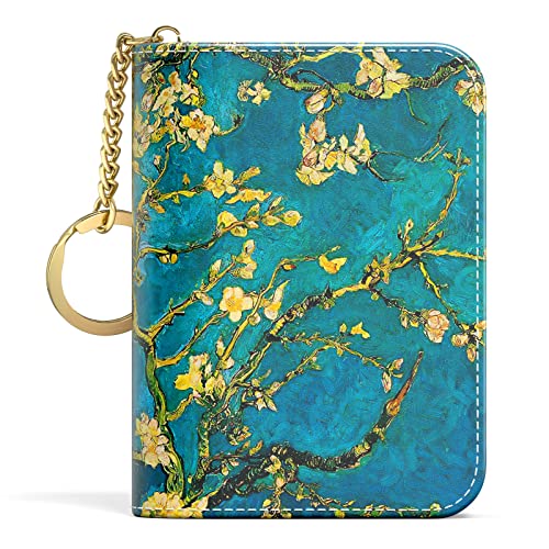 Image of Aiawoxc Credit Card Holder, Small RFID Wallet Slim Leather Card Organizer Case with Zipper and Keychain, Almond Tree