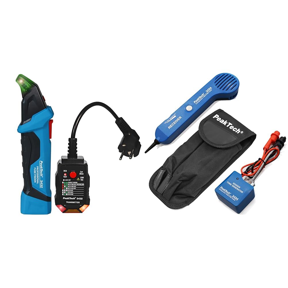 PeakTech 3432 Sicherungsfinder/Stromkreisfinder mit Steckdosentester für 230V Schuko & 3434 – Leitungssucher für Leitungen und Telefonkabel mit Durchgangsprüfer und Tonsignal