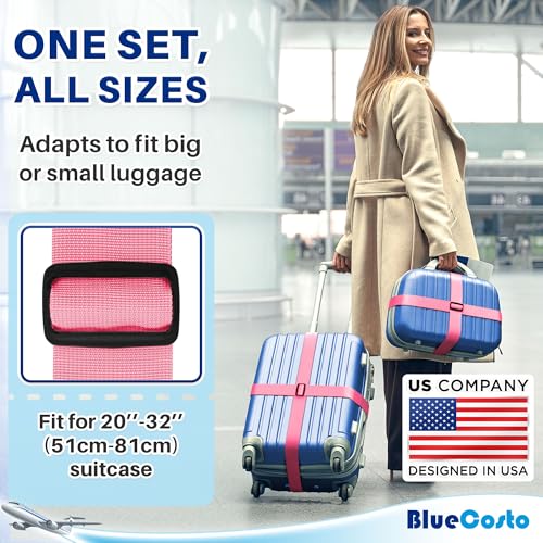 Image of BlueCosto Luggage Strap Suitcase Straps Belts Travel Accessories, 4-Pack, Pink