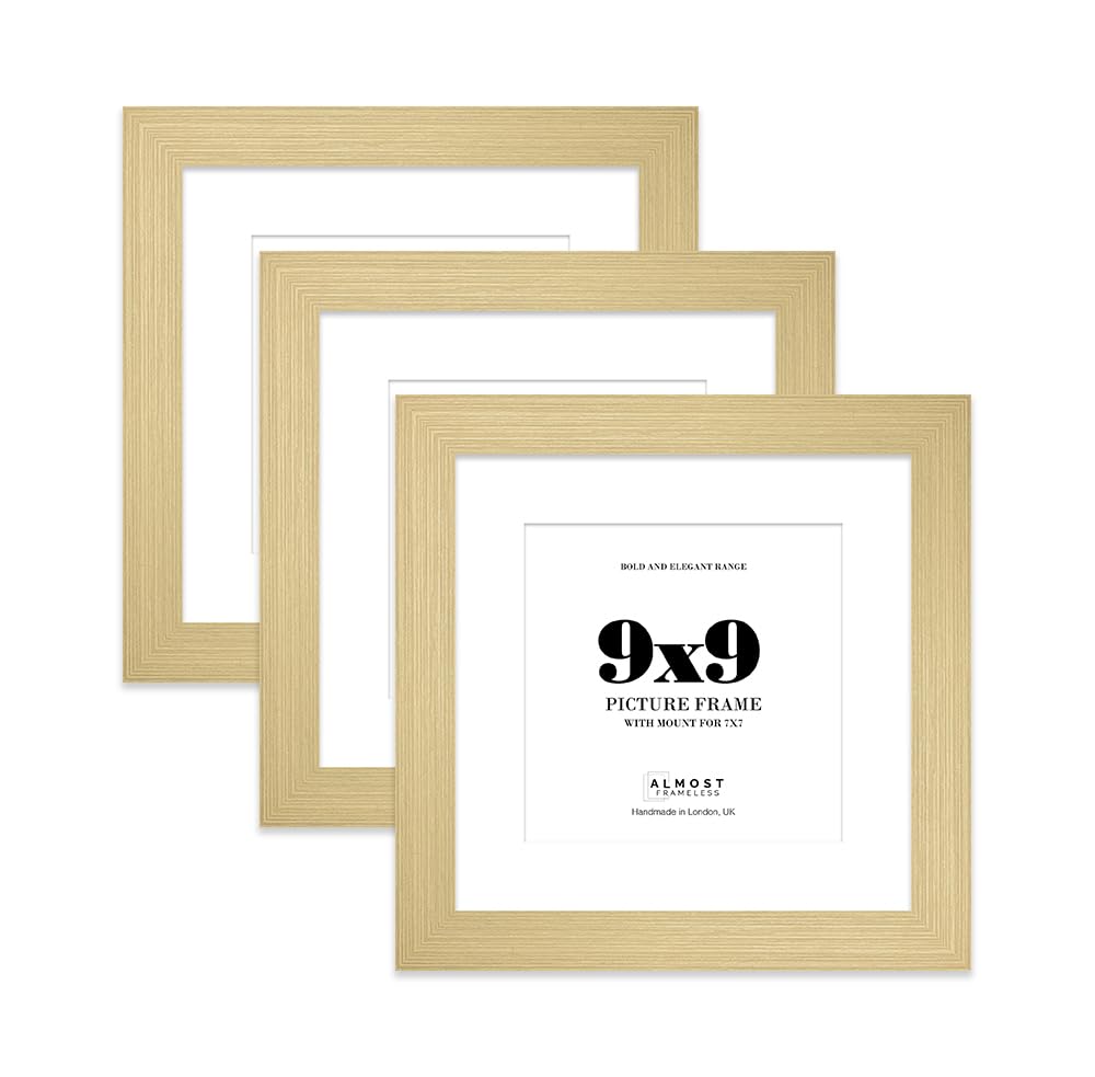 9x9" Gold Square Frame With Mount for 7x7" Pictures 28mm Edge Frame Display with Wall Hooks and Kickstand, 3 Pack — image 1