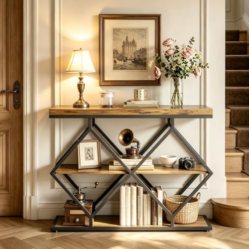 39" Garvee 3-Tier Rustic Entryway Console Table w/ Open Shelves & Metal Frame - image 3