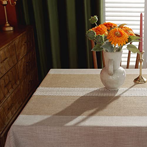 Image of Laolitou Tablecloths,Stitching Tassel Table Cloth,Cotton Linens Wrinkle Free Table Cover Decoration for Kitchen Dinning Party Coffee Stripes Square,55''x55'',4 Seats