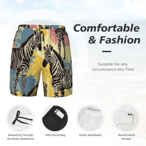 Men's Swim Trunks Quick Dry Board Shorts Giraffe and Zebra Beach Shorts with Pocket Bathing Suits for Men4