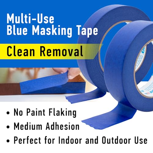 Image of ABRO Masking Tape, 24mm x 55M, All Purpose Blue Masking Tape for Temporary Labeling and Marking, Easy Tear, Clean Removal, Painters Tape for DIY and Professional Uses - Blue
