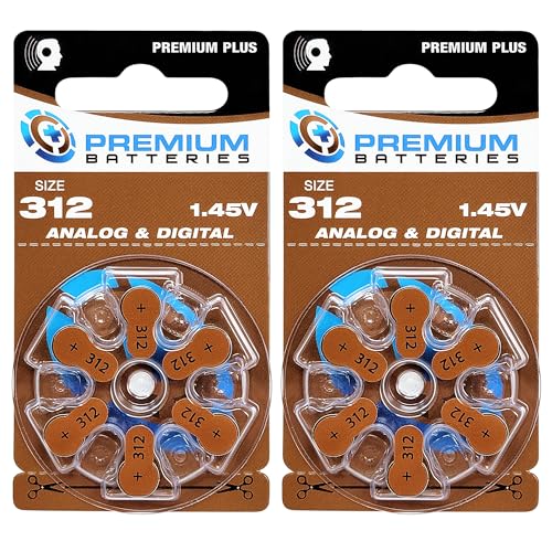 Premium Batteries Size 312, PR41, P312, ZA312 1.45V Zinc Air Hearing Aid Batteries Brown Tab (12 Batteries)
