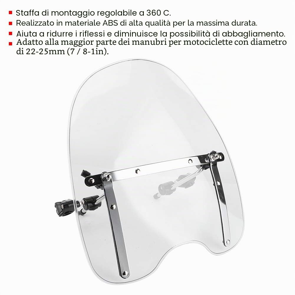 Parabrezza Universale per Moto, Accessorio per la Guida e Modifica dell'Assetto (Trasparente)