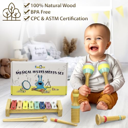 Image of Baby Musical Instruments Set for Toddlers 1-3 Music Toys with Xylophone | Toddler Musical Instruments, Montessori Wooden Toys, Percussion Instruments, Songbook, Preschool Learning, Birthday Gift