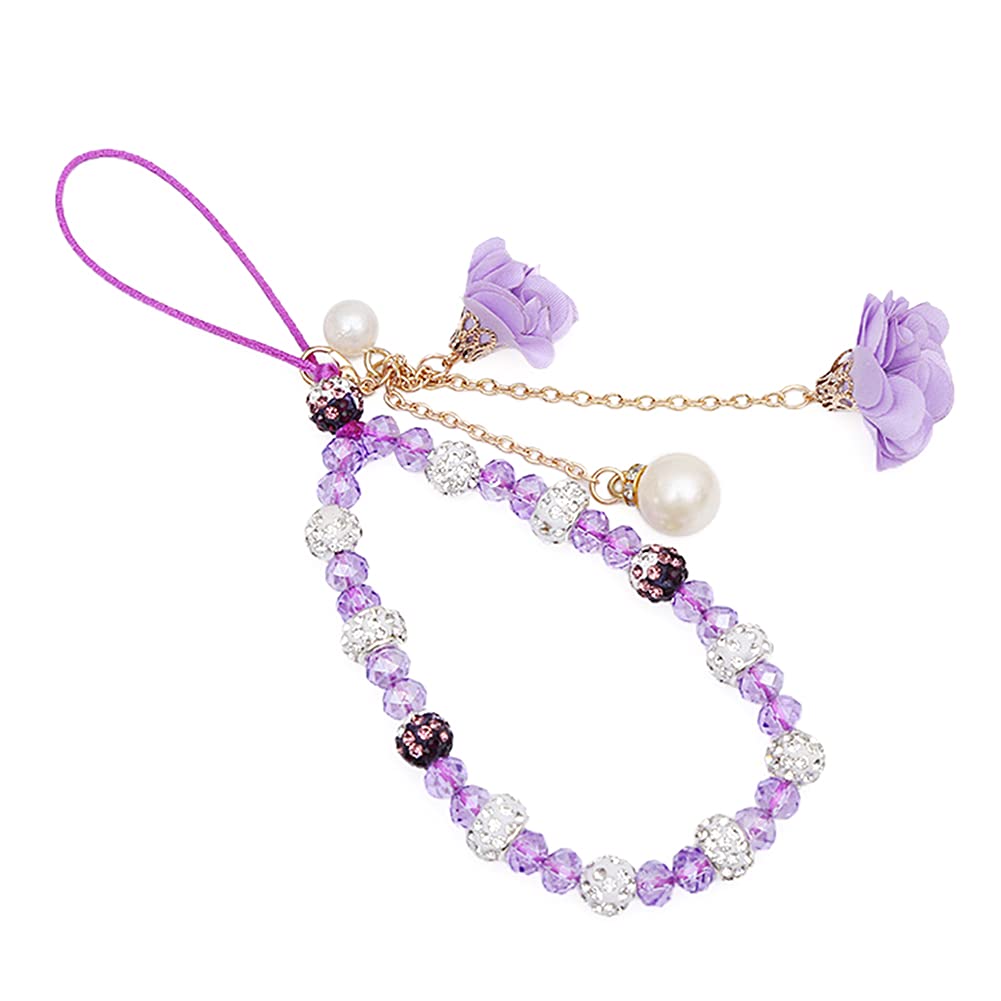 ISAKEN Telefoon Kralen Lanyard Crystal Bloem Mobiele Telefoon Ketting, Mobiele Telefoon Armband Riem Telefoon Case Hanger Gift voor Vrouwen, Wit