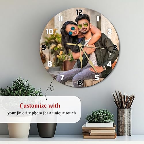 Image of SAVRI Personalized Couple Photo Wall Clock 9x9 Inch - Customized Picture | Romantic Anniversary, Wedding, Engagement & Valentine Gift for Husband, Wife, Boyfriend, Girlfriend | Love Room Decor