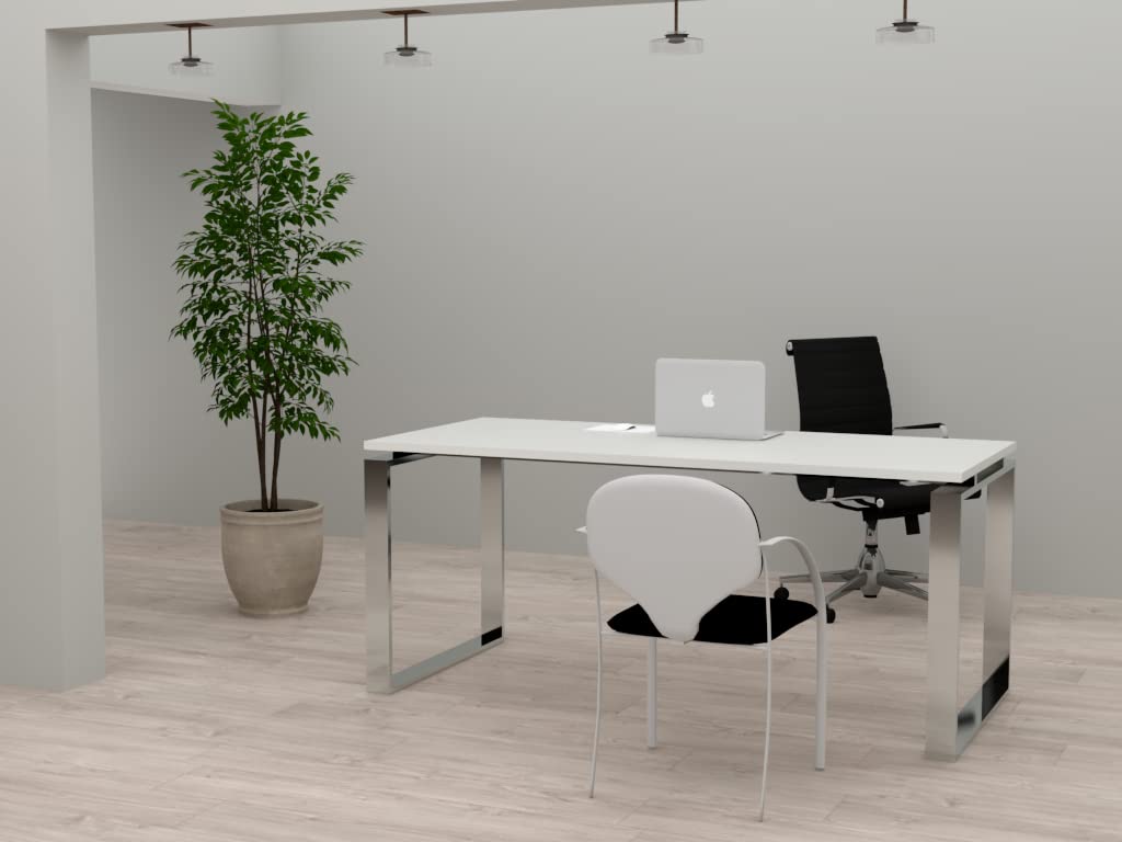 Mesa de Oficina con Estructura de Marco Cerrado Color Cromado. Tablero de melamina Fabricado en España. Envio a Toda la península. (Blanco, 140x80)