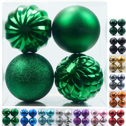 Emopeak 4Pcs Christmas Balls Ornaments for Xmas Christmas Tree - 4 inch Shatterproof Christmas Tree Decorations Hanging Ball for Holiday Wedding Party Decoration