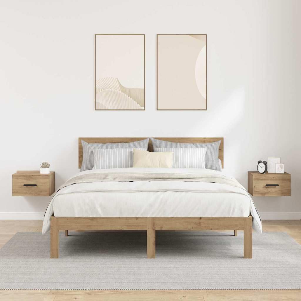 Juego de 2 mesitas de noche de madera de roble Artisan, 35 x 35 x