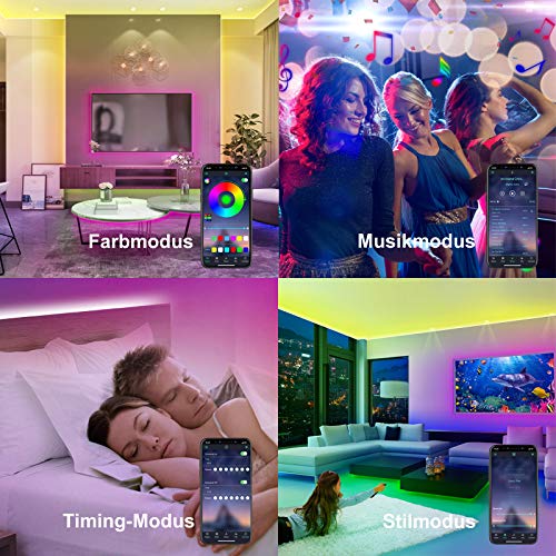 BIHRTC Led Strip15M Led Streifen mit 24 Tasten IR-Fernbedienung APP Steuerbar Musikalische Funktion 5050 RGB Led Band Selbstklebend Led Stripes Kit für Schlafzimmer, TV, Decke, Schrankdeko, Party – Bild 3