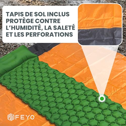 Feyo Matelas Gonflable 1 Place avec Tapis de Sol – Matelas Camping Léger et Compact pour Bivouac, Tente ou Voiture – Matelas de Camping 1 Personne Confortable avec Oreiller Intégré et Double Valve – Image 5