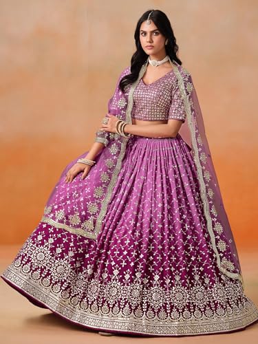 Image of Zeel Clothing Women Georgette Semi stitched Sequins Zari Embroidered Lehenga Choli With Dupatta (7086-Latest, Free size)