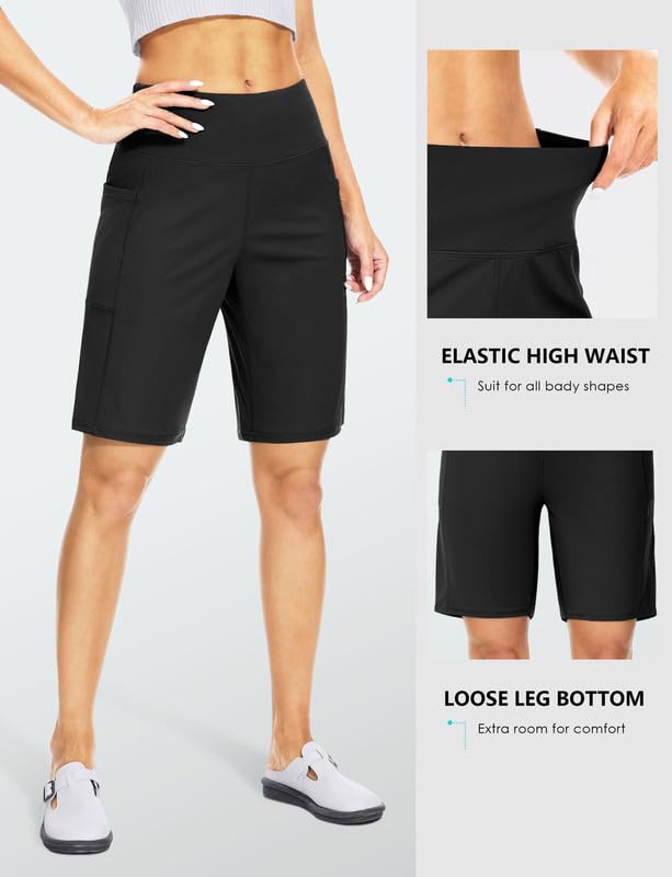Blouty Women's 9" Bermuda Long Shorts with Pockets High Waisted Knee Length Shorts for Women Workout Athletic Casual3