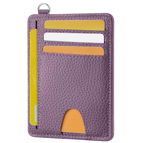 Image of Mayski Slim Wallet, Credit Card Holder for Women, Minimalist Front Pocket RFID Blocking Card Cases, Small Wallet Women Men(Litchi Lavender)