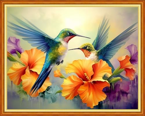 Image of Dimxvean Stamped Cross Stitch Kits,Cross Stitch Kits for Adults Beginners,Embroidery Kits Full Range of Cross Stitch Stamped Kits Needlepoint Kits Cross Stitch Patterns-Cute Hummingbirds 16x20 inch