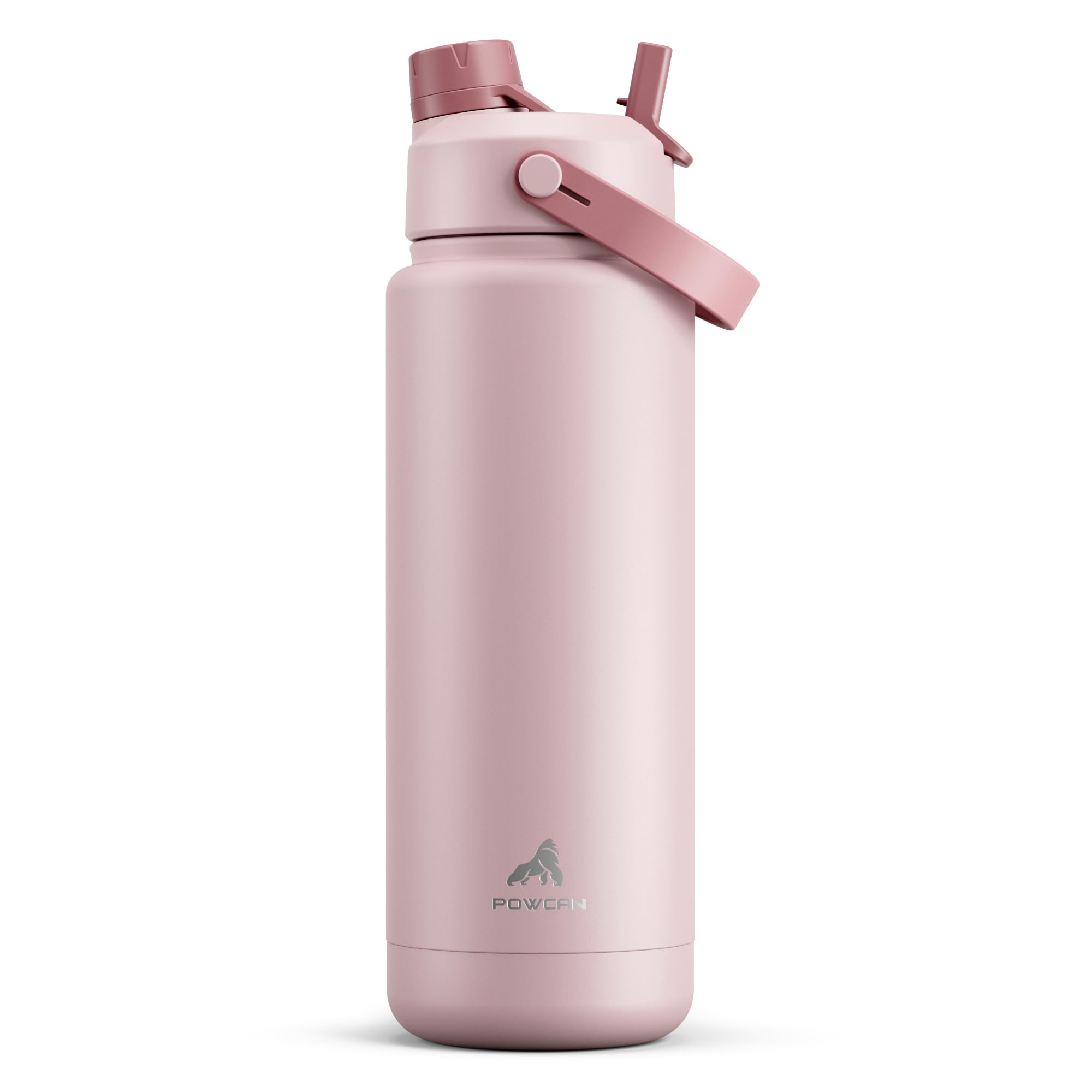 POWCAN 32 oz Insulated Water Bottle with 2-in-1 Straw and Spout Lid, Keep Cold 24H, Leak-Proof, BPA-Free, Double Wall Stainless Steel Water Bottle for Sports, Gym, Travel, and School (Dried Rose)