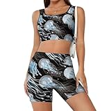 ヨガウェア レディース クラゲ 上下セット スポーツウェア スポーツブラジャー ヨガパンツ タンクトップ ショートパンツ おしゃれ セパレート 柔らかい XL