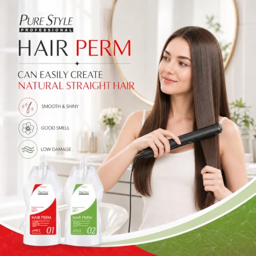 PureStyle Professional Hair Perm Straightening Cream Kit (Softener + Fixer) |Japanese Formula | 6-Month Long Lasting Keratin Hair Straightening Treatment | Frizz Control & Repair Damaged Hair