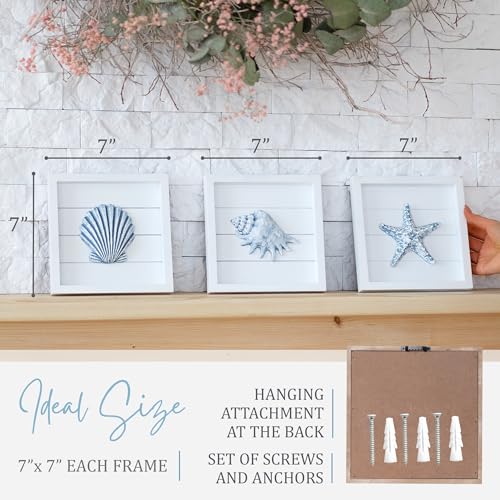 TideAndTales-Blue-Seashells-and-Starfish-Framed-Set-of-3-Coastal-3D-Wall-Art-Beach-Wall-Decor-for-Bathroom-or-Coastal-Bedroom-Ocean-Inspired-Seaside-Decorations-for-Home-or-Beach-House-7×7 TideAndTales Blue Seashells and Starfish Framed Set of 3 Coastal 3D Wall Art Beach Wall Decor for Bathroom or Coastal Bedroom Ocean Inspired Seaside Decorations for Home or Beach House 7×7