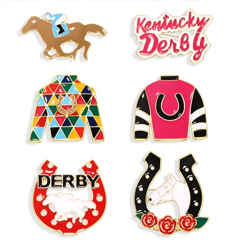 Image of Kentucky Derby Brooches for Women Enamel Horseshoe Riding Suit Brooch Pins Rose Horse Race Day Brooches Kentucky Derby Outfits Accessories Jewelry Gifts