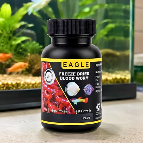 Image of VAYINATO Eagle Freeze Dried Blood Worm Fish Food 100ML (35g) | (Pack of 1) High Protein Nutritious Food for Tropical, Betta & Aquarium Fish | Suitable for All Life Stages