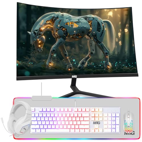 Image of MTG 27 inch Curved Monitor Full HD 1080P Frameless Screen, HDMI DP USB Audio, Low Motion Blur, VESA Mount, 4 in 1 Gaming Kit Combo, Computer Monitor for Gaming, Home and Office