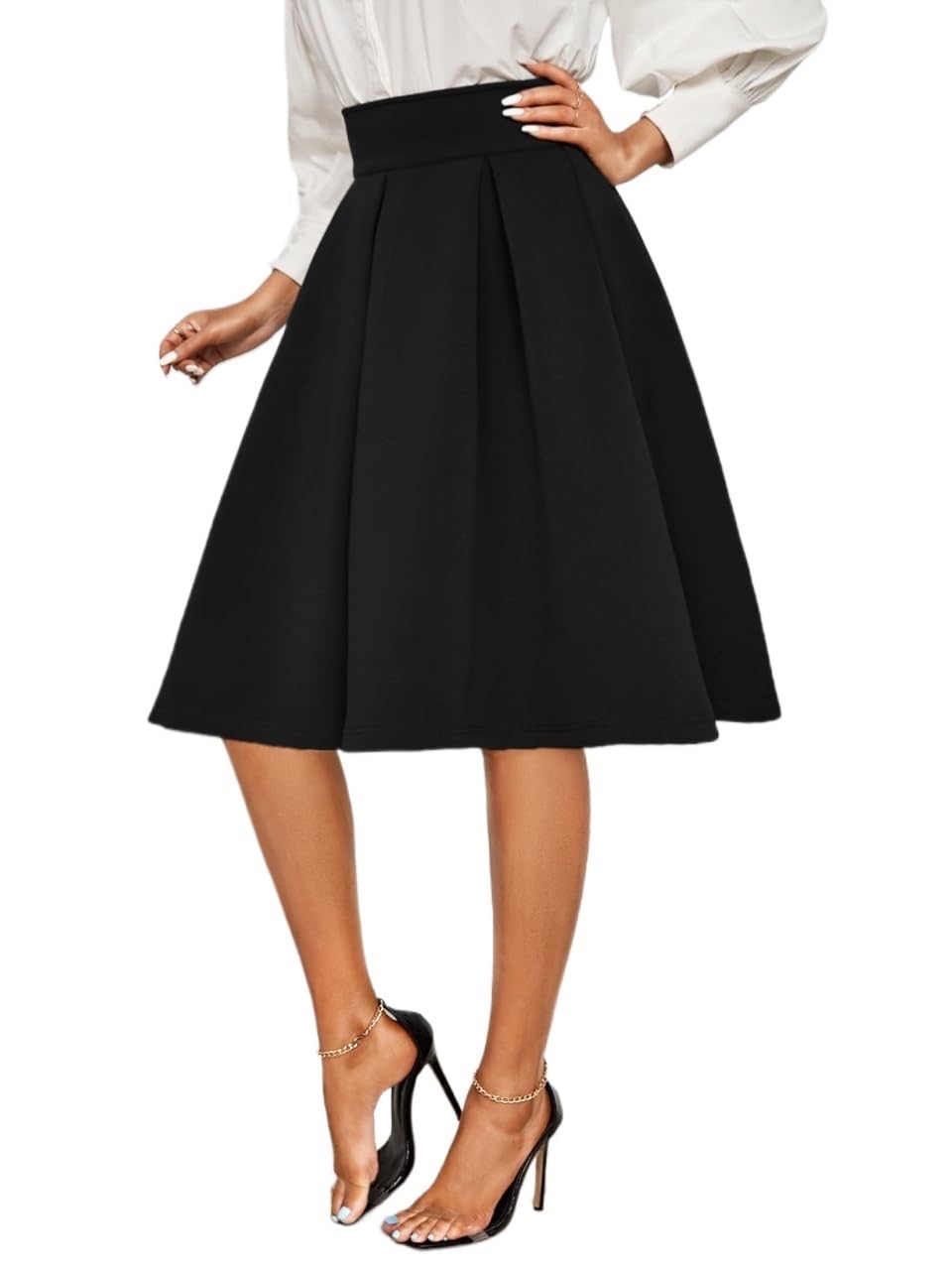 Womens Summer Flowy Skirt Dress Solid High Waist Skirt