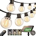 addlon 56FT(50+6) Solar String Lights Outdoor with Remote, 27 Shatterproof G40 Bulbs, Solar Powered & USB Charging Patio Lights, Dimmable Waterproof Solar String Lights for Outside, Camping, Backyard