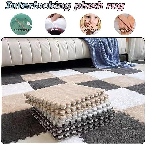 Interlocking Foam Floor Mats - 12 Non-Slip Puzzle Tiles, Blue Climbing Mats for Safe Playroom, Gym Flooring & Versatile Area Rugs - Durable, Easy to Clean, Stylish Home Decor