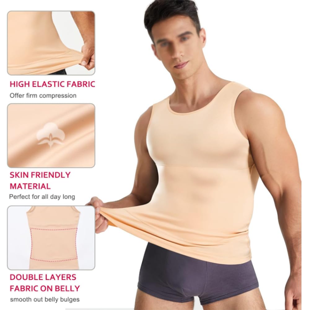 Męska koszulka kompresyjna Shapewear wyszczuplająca kamizelka modelująca sylwetkę odchudzająca topy bez rękawów(Nude-4X-Large