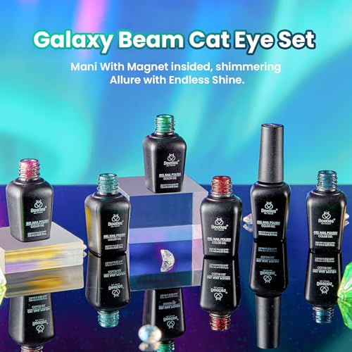 Image of Beetles Cat Eye Gel Nail Polish Set, Galaxy Beam 6 Colors Fall Gel Polish | Glitter Gel Polish Kit Red Blue Green Purple Teal Chameleon Magnetic Shine Soak Off UV Salon DIY Manicure Gifts for Women