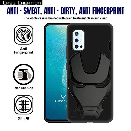 Image of COVERLY Official 3D Touch Feel Trending Avengers Logo Mask Soft Rugged Grip Silicone Iron Man Super Power Cartoon Movie Engraved Silicone Matte Back Cover for Vivo V17 (2019) -HD Black Avenger