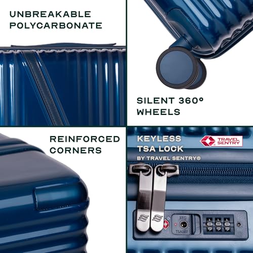 Image of Assembly 24-Inch Trolley Bag Medium Size with 8 Wheels & TSA Lock, Polycarbonate Hard Shell Check in Luggage Trolley for Weekend & Business Travel Trips, Blue