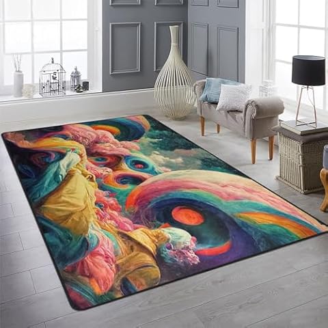 9CH Psychedelic Trippy Area Rugs, Magic Mushrooms Hippie Rug Carpet Non-Slip for Bedroom Apartment Dorm Home Decor 7' X 5' Cover