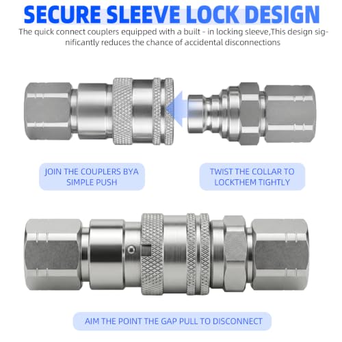 Image of 1 /4'' NPT Flat Face Hydraulic Quick Connect Couplers /Couplings Set w /Dust Caps ISO 16028 Standard, Skid Steer Bobcat 1 /4 Body Quick Disconnect 2Set