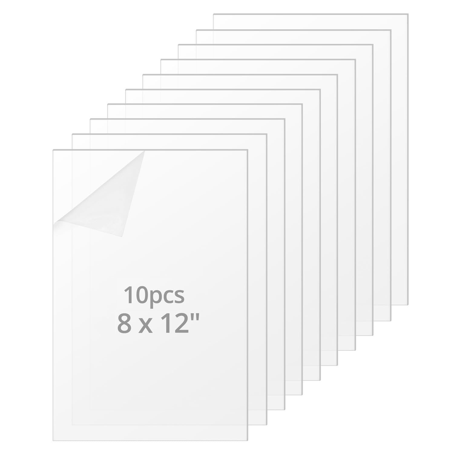 QWORK 10 Pack Clear Acrylic Sheets 8x12" - 2mm Thick, Acrylic Panels for DIY Display Projects, Photo Frames